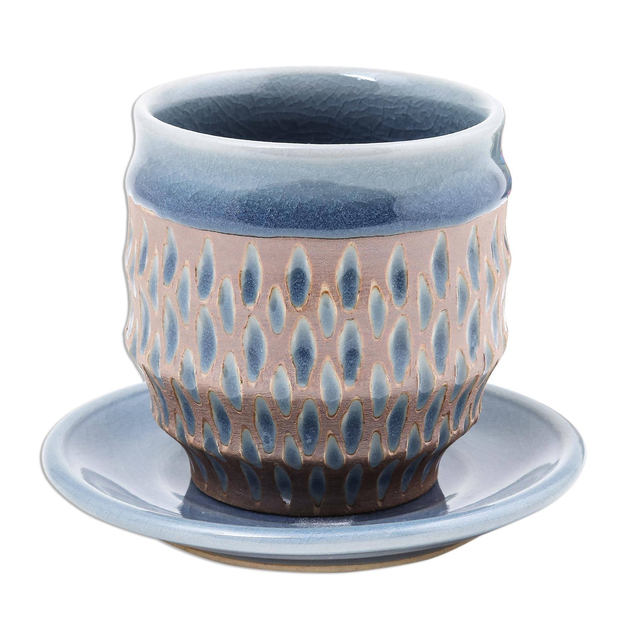 Handmade Celadon Ceramic Cup And Saucer Thailand