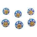 Set Of 6 Handmade Ceramic Blue Flowers Cabinet Knobs India