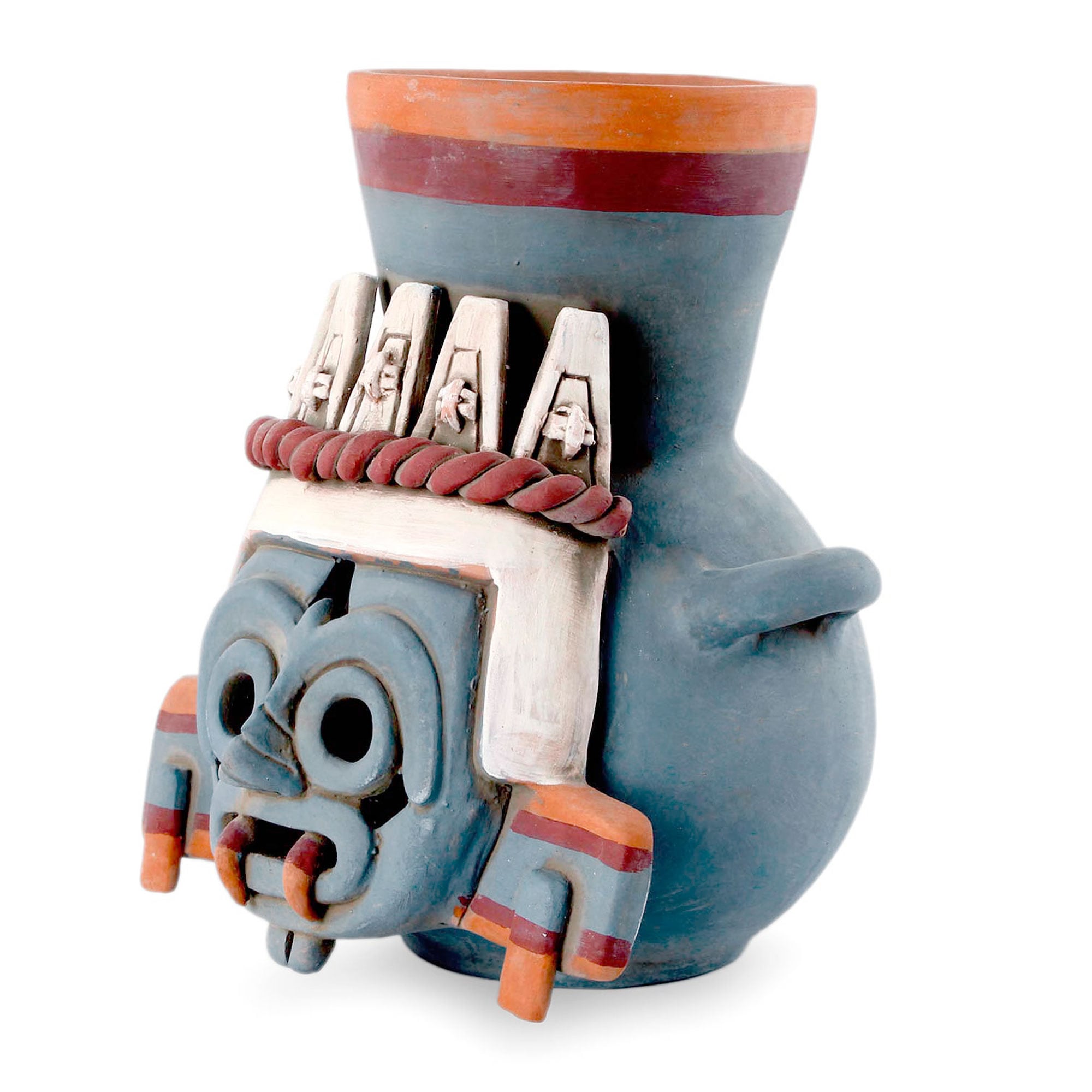 Handmade Ceramic God Of Rain And Lightning Vessel Mexico