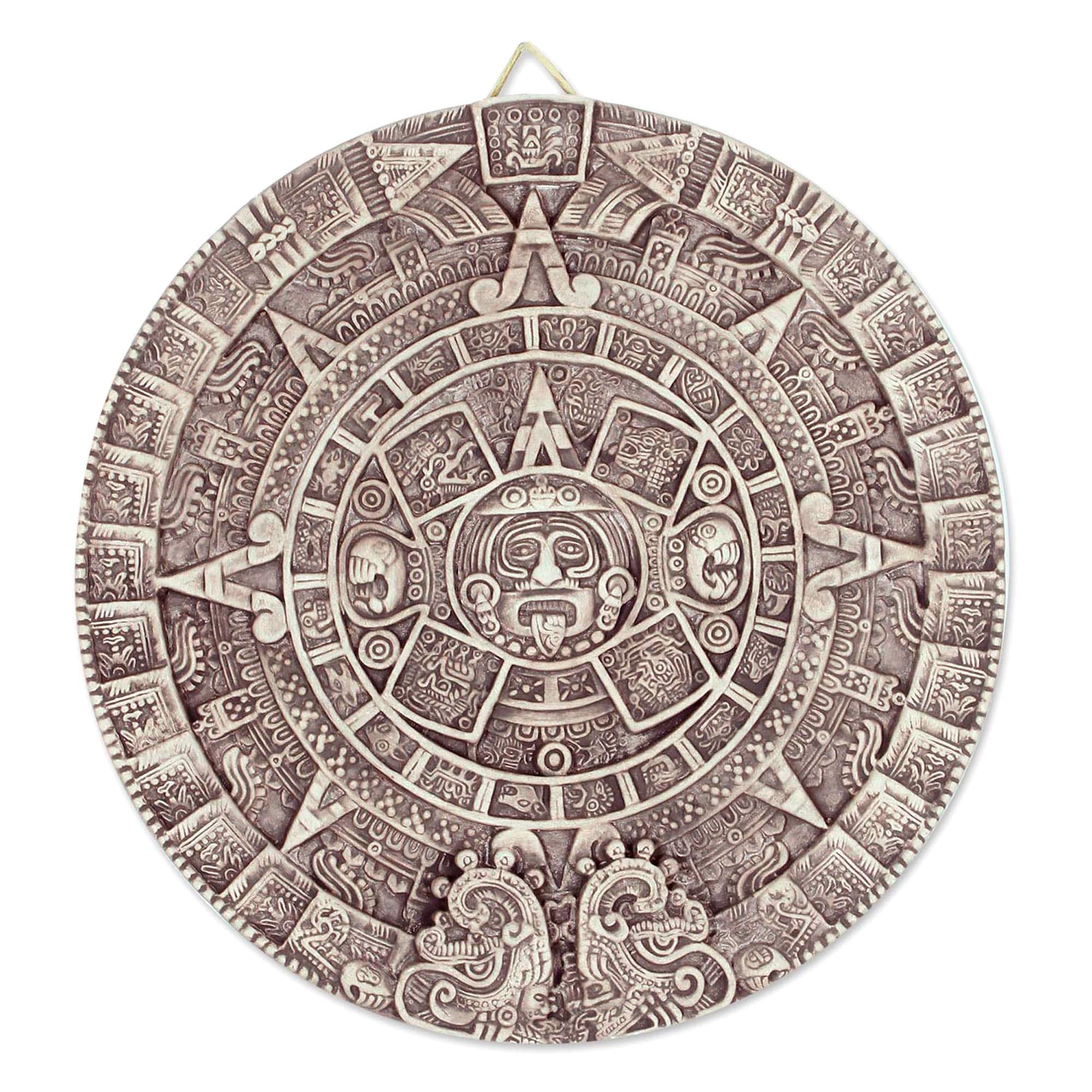Handmade Ceramic Aztec Calendar In Beige Plaque Large Mexico