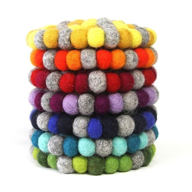 The Curated Nomad Southard Handmade Chakra Color Felt Ball Coasters Set Of 4