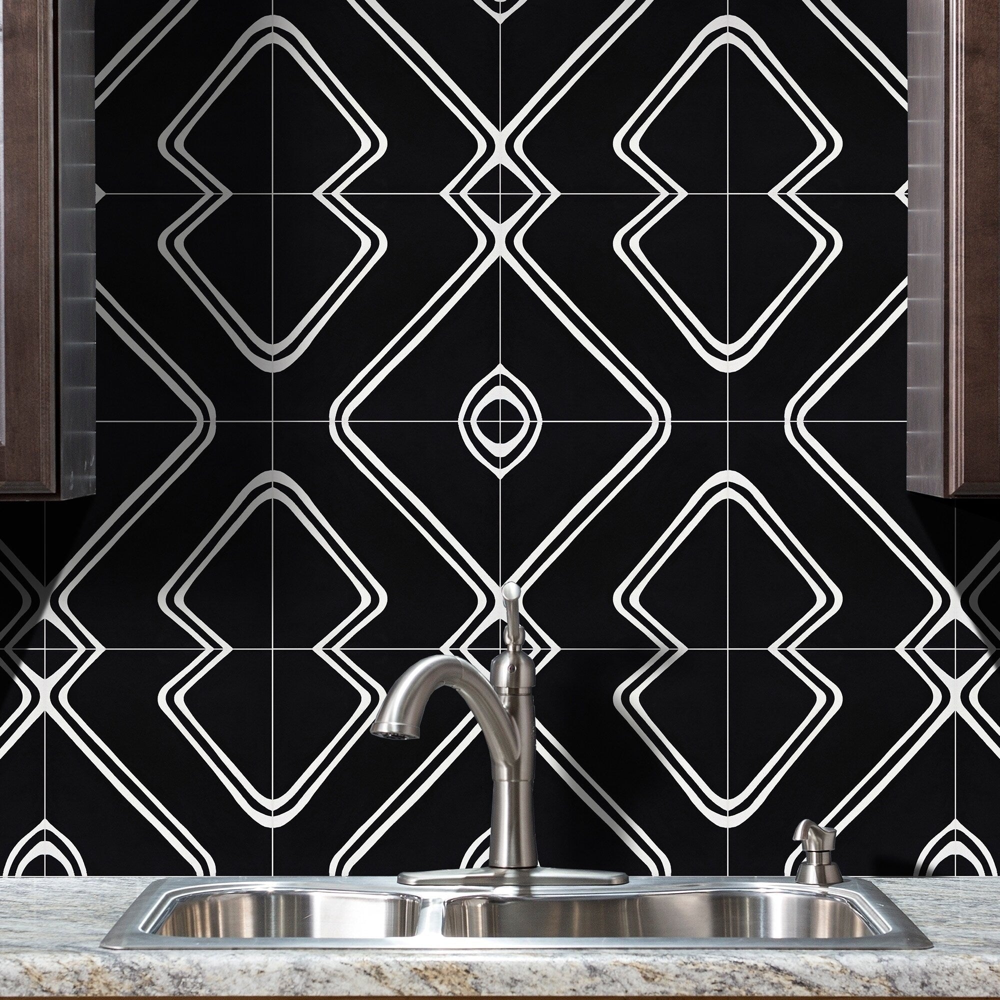 Chawen In Black And White Handmade 8X8 In Moroccan Tiles Pack 12