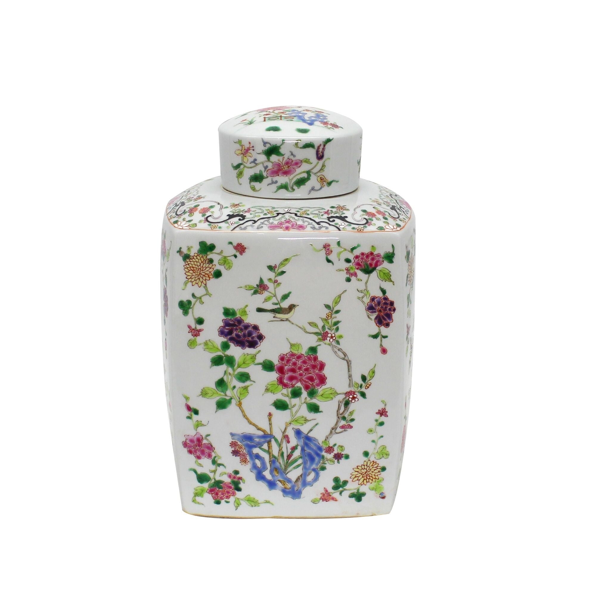 Chinoisery Floral Cylinder Tea Decorative Jar
