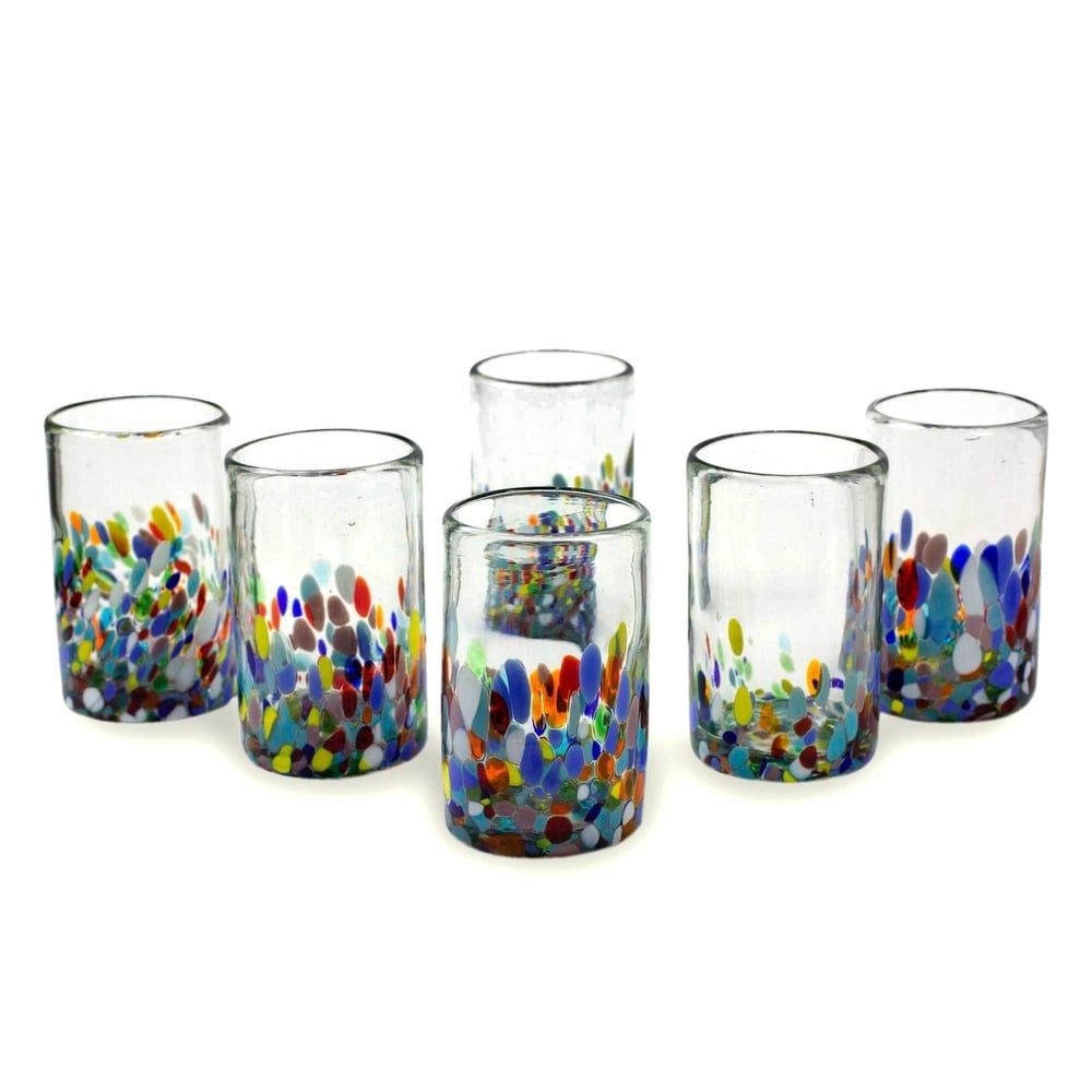 Handmade Confetti Multicolor Tumblers Set Of 6 Glasses Mexico