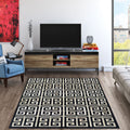 Hand Crafted Couristan Chalet Meander Black Ivory Cowhide Leather Rug 56 X 8