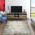 Hand Crafted Couristan Chalet Tile Brown Cowhide Leather Area Rug 94 X 134