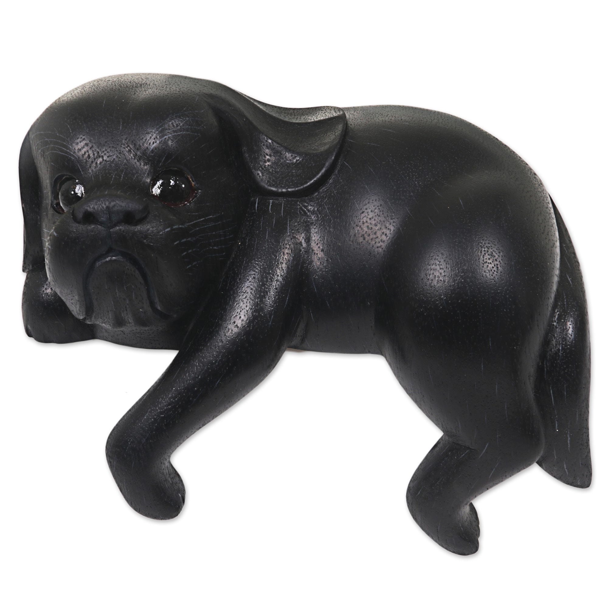 Handmade Curious Shih Tzu In Black Wood Sculpture Indonesia 25 X 19 X 15