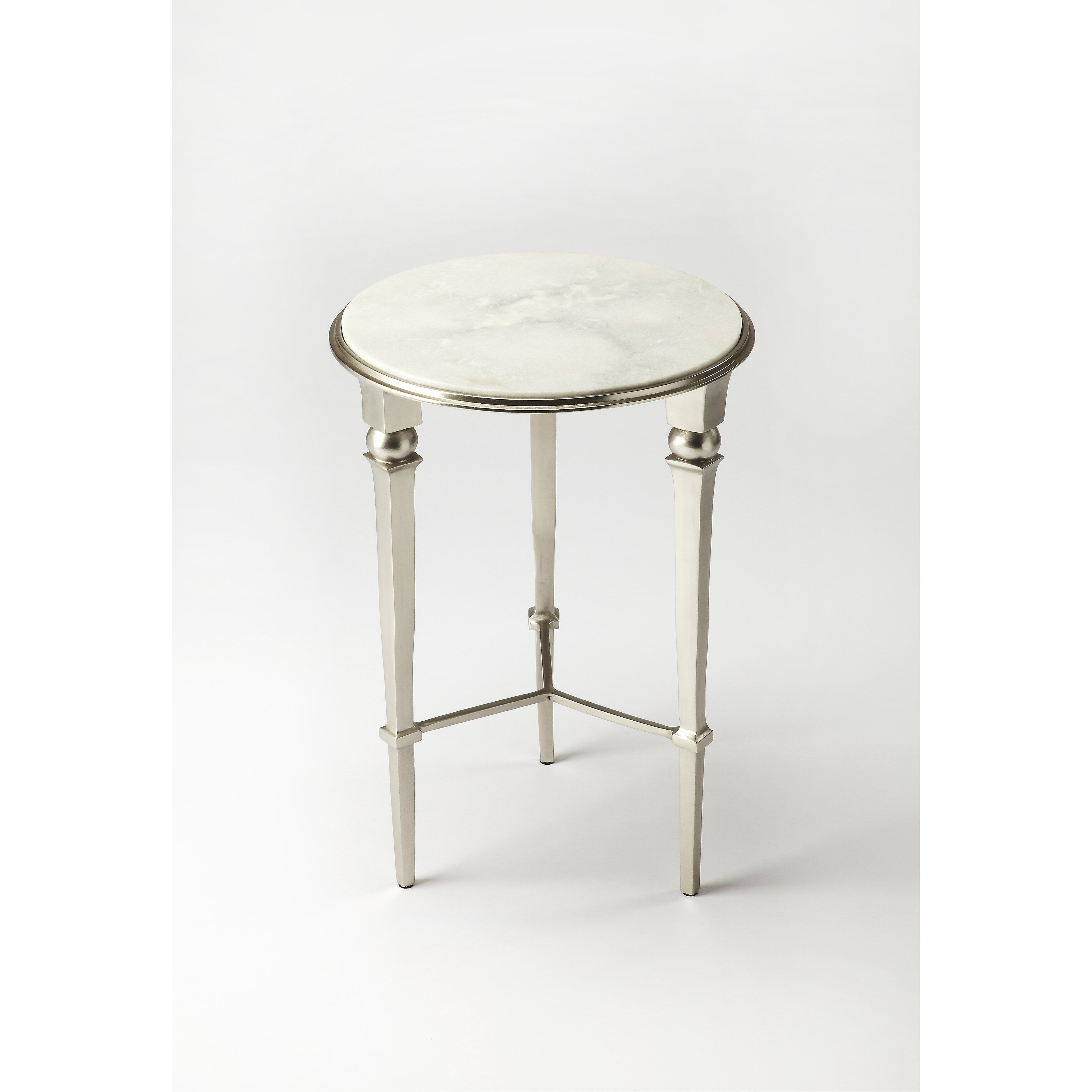 Butler Darrieux White And Silvertone Iron Marble Aluminum End Table