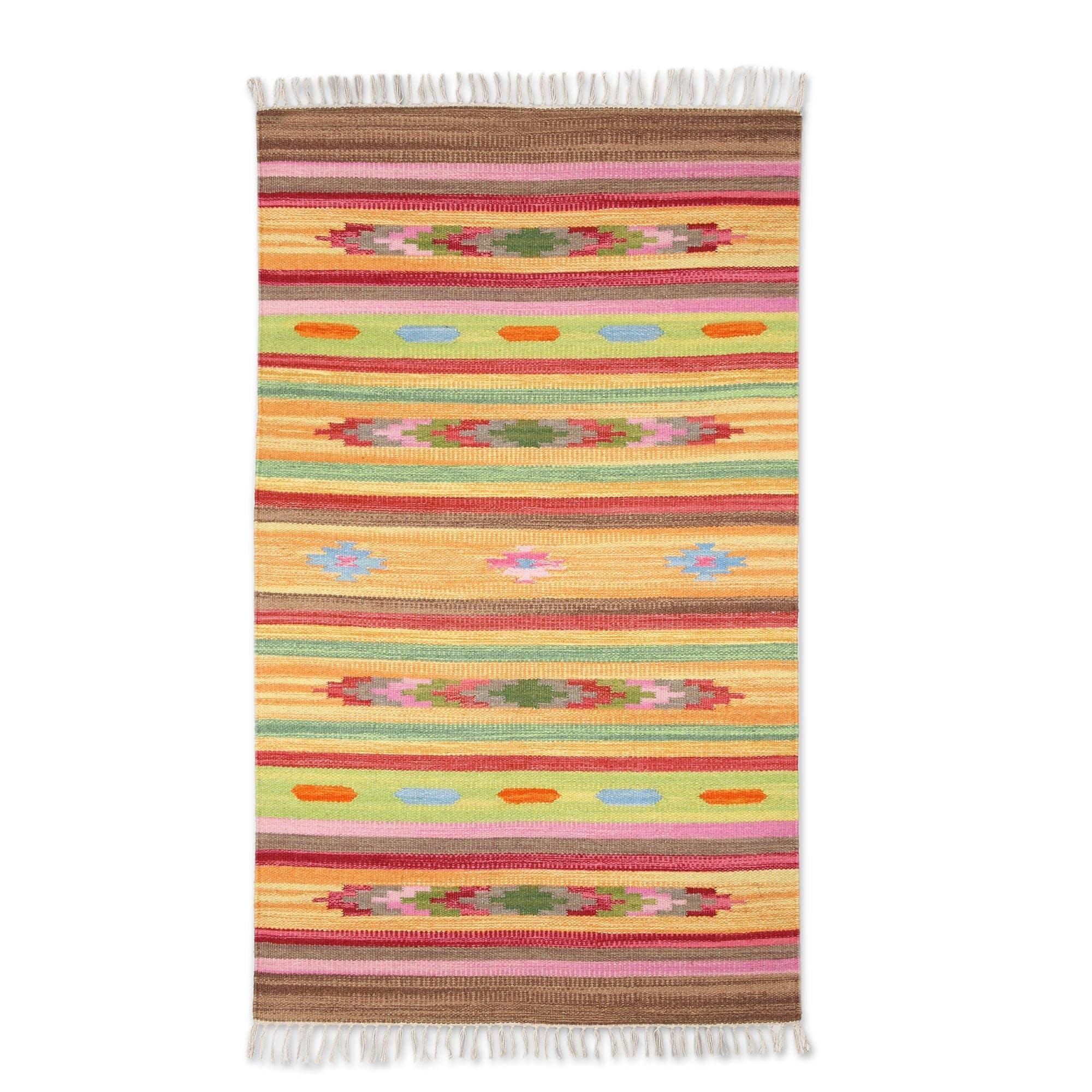 Handmade Delhi Colors Wool Area Rug India Big