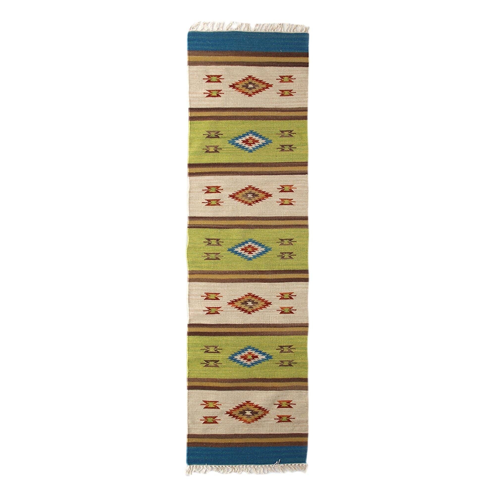 Handmade Diamond Oasis Wool Runner India Big