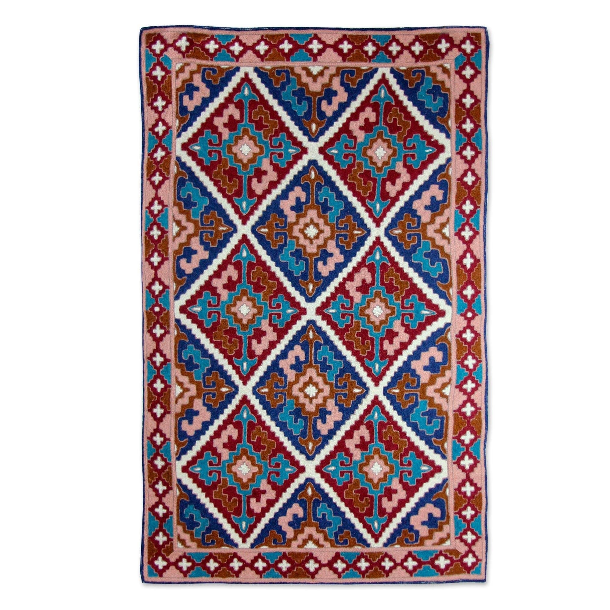 Handmade Diamond Sky Chain Stitched Wool Rug India Big