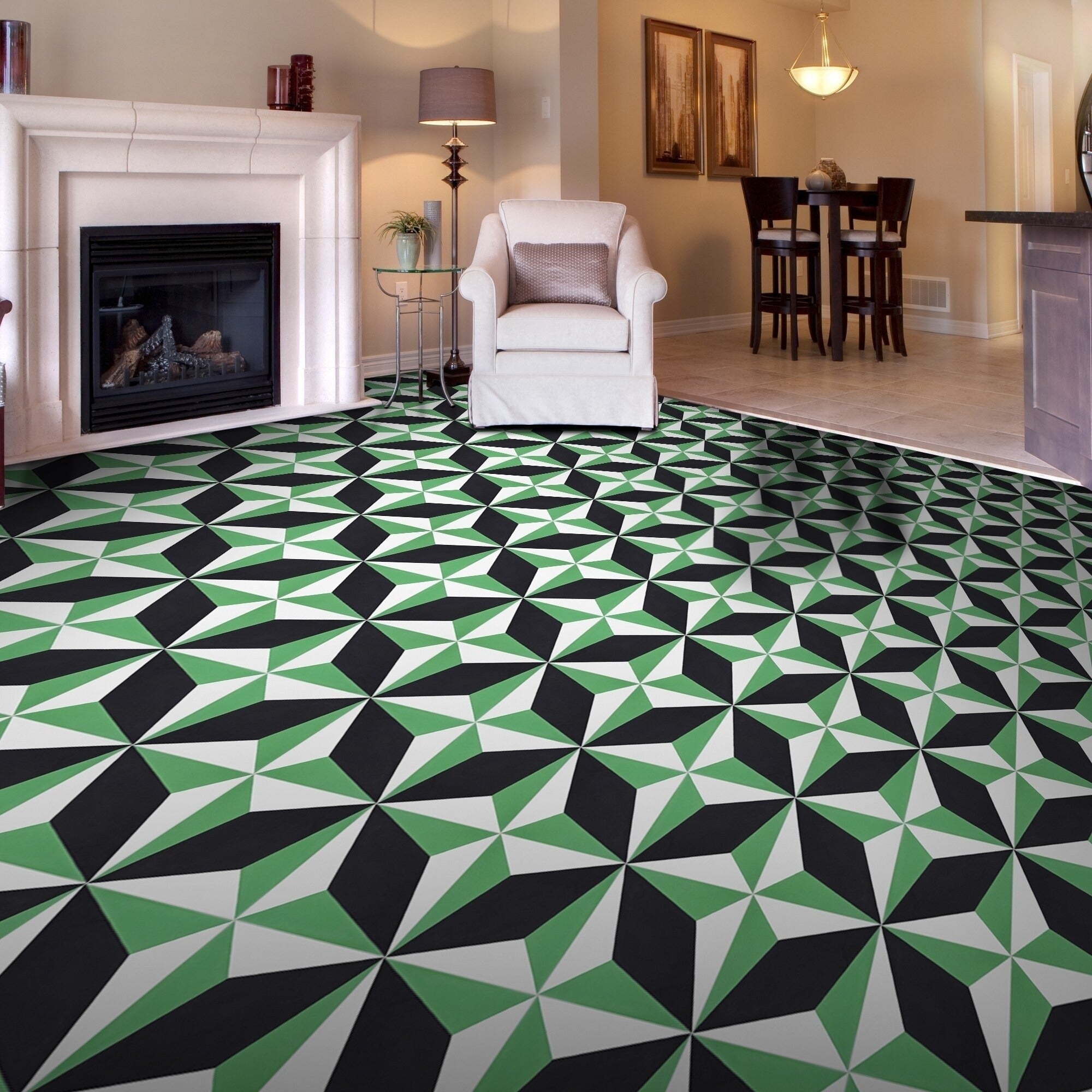 Diamond In Green And Black Handmade 8X8 In Moroccan Tile Pack Of 12