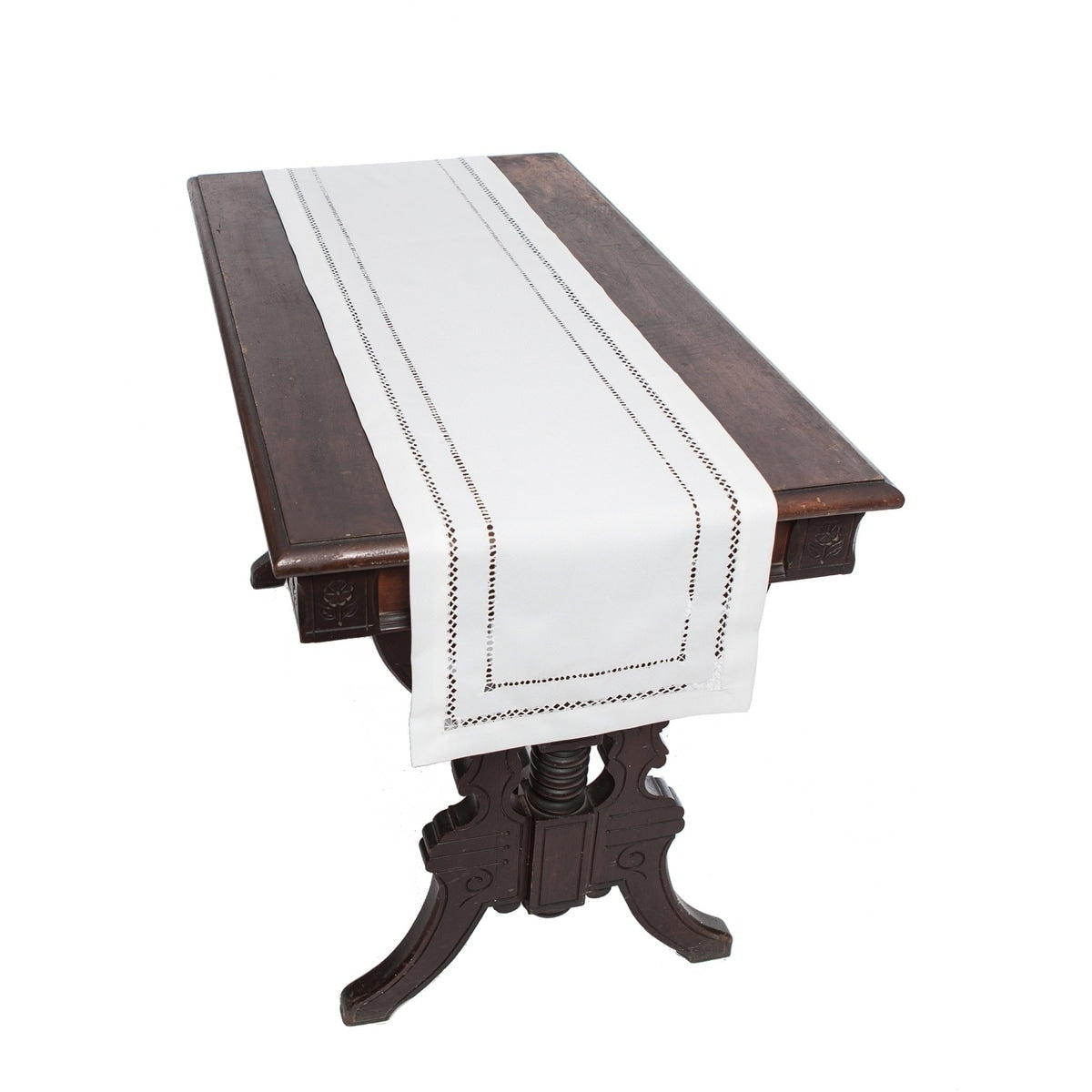 Handmade Double Hemstitch Easy Care Table Runner 14 By 72 Inch White