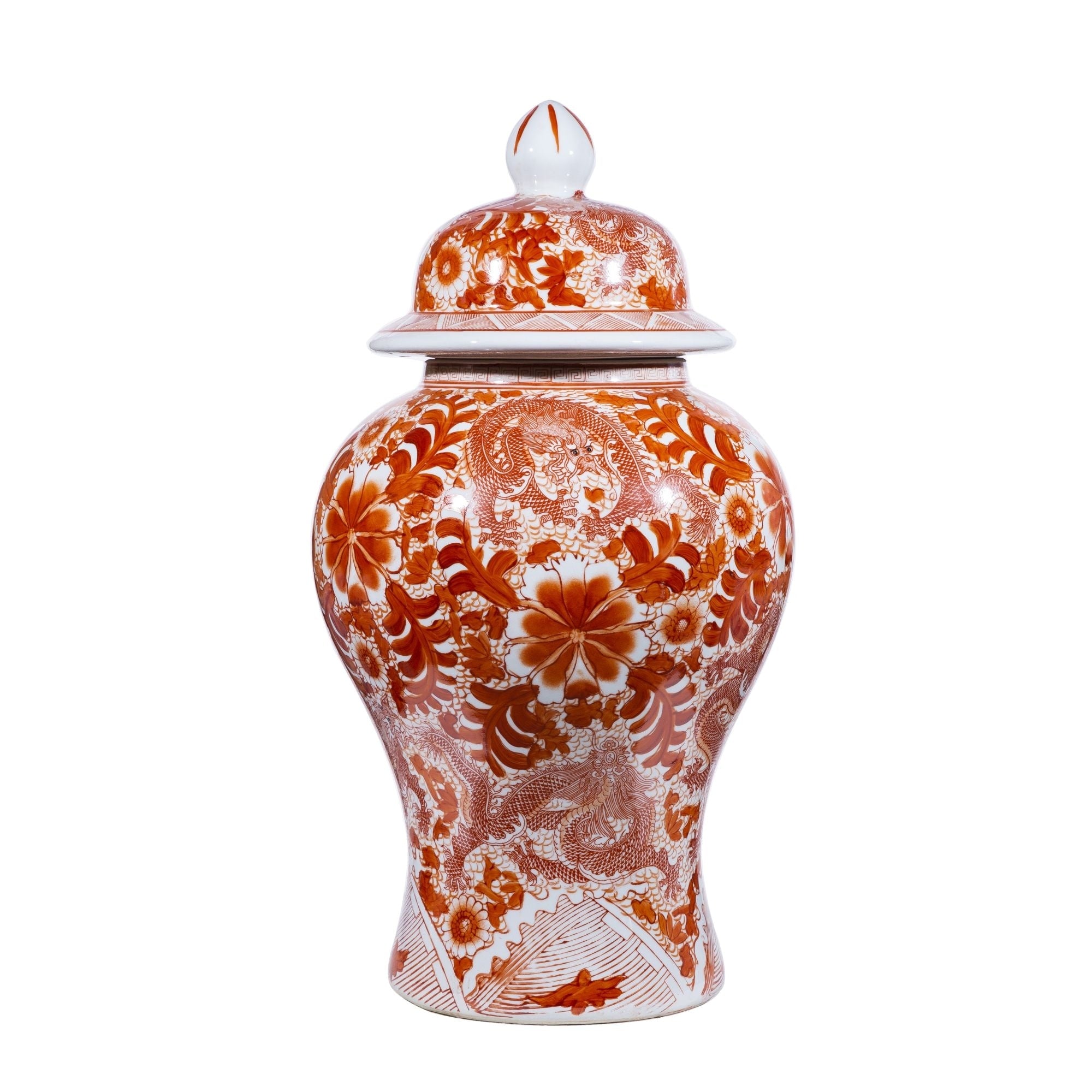 Large Temple Decorative Urn With Dragon Floral Motif