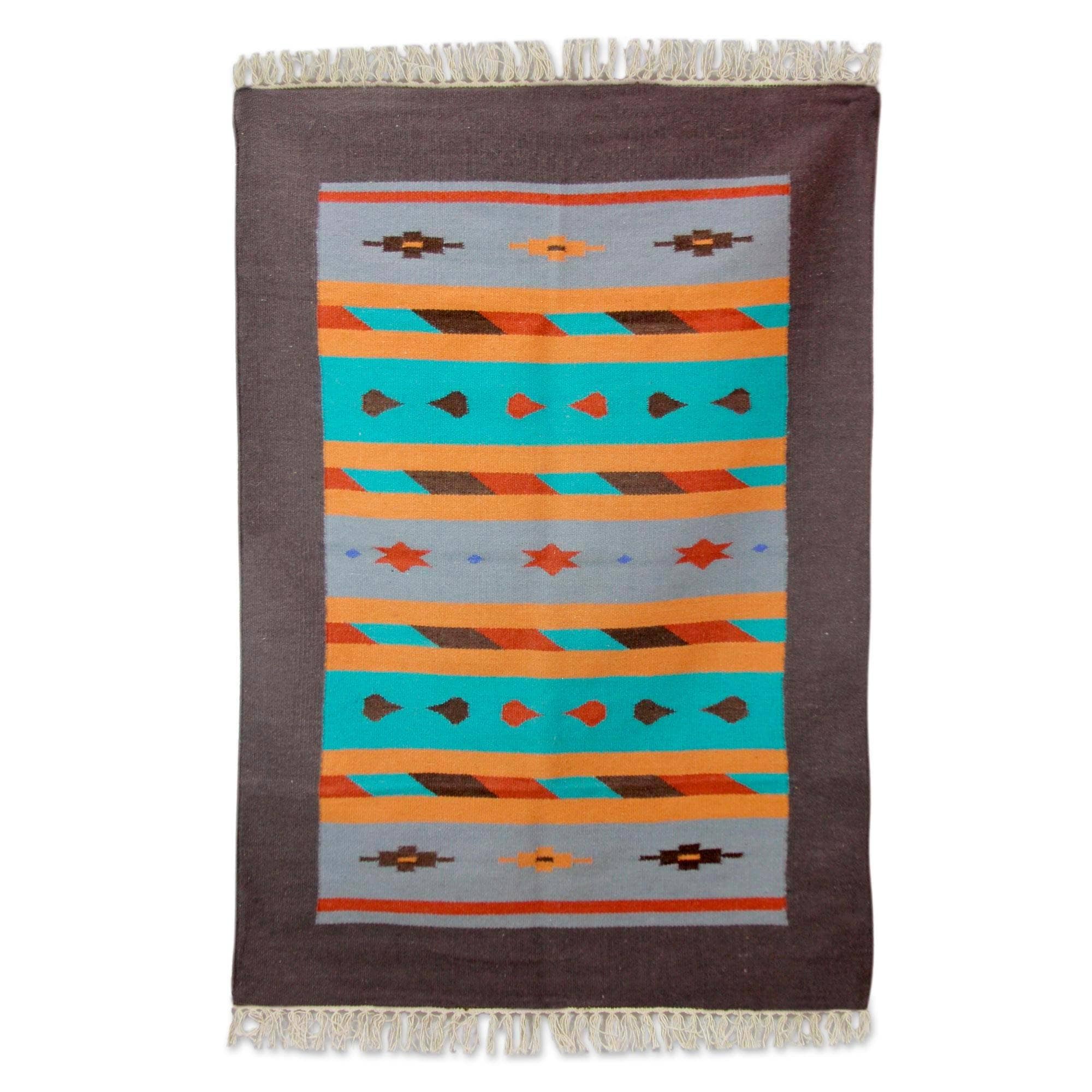 Handmade Dream Stars Wool Dhurrie Rug India Big