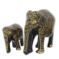 Handmade Elephant Affection Wood And Papier Mache Sculptures Pair India 4.9 H X 4.7 W X 2.6 D