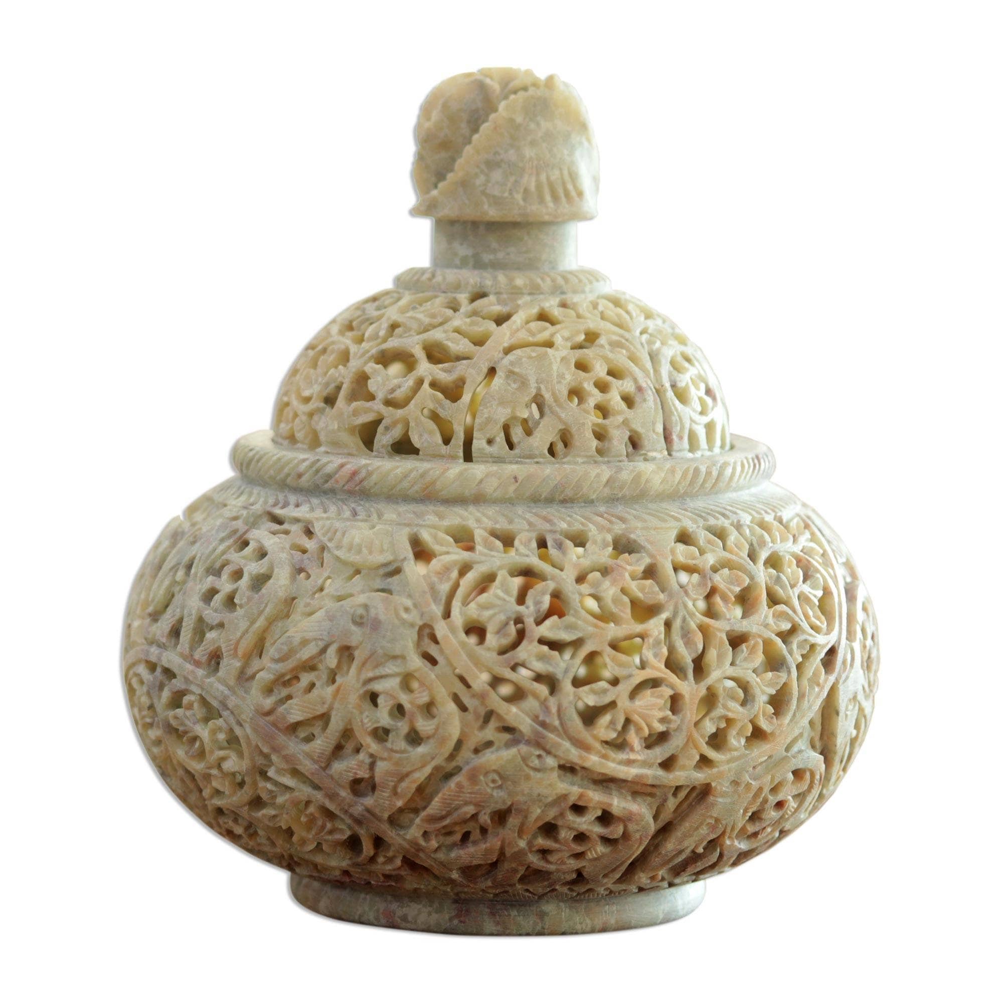 Handmade Elephant Luxuries Soapstone Jar India 31 X 22 X 19