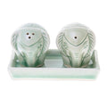 Elephant Texture Celadon Ceramic Salt And Pepper Shaker Set 3 Pieces N A