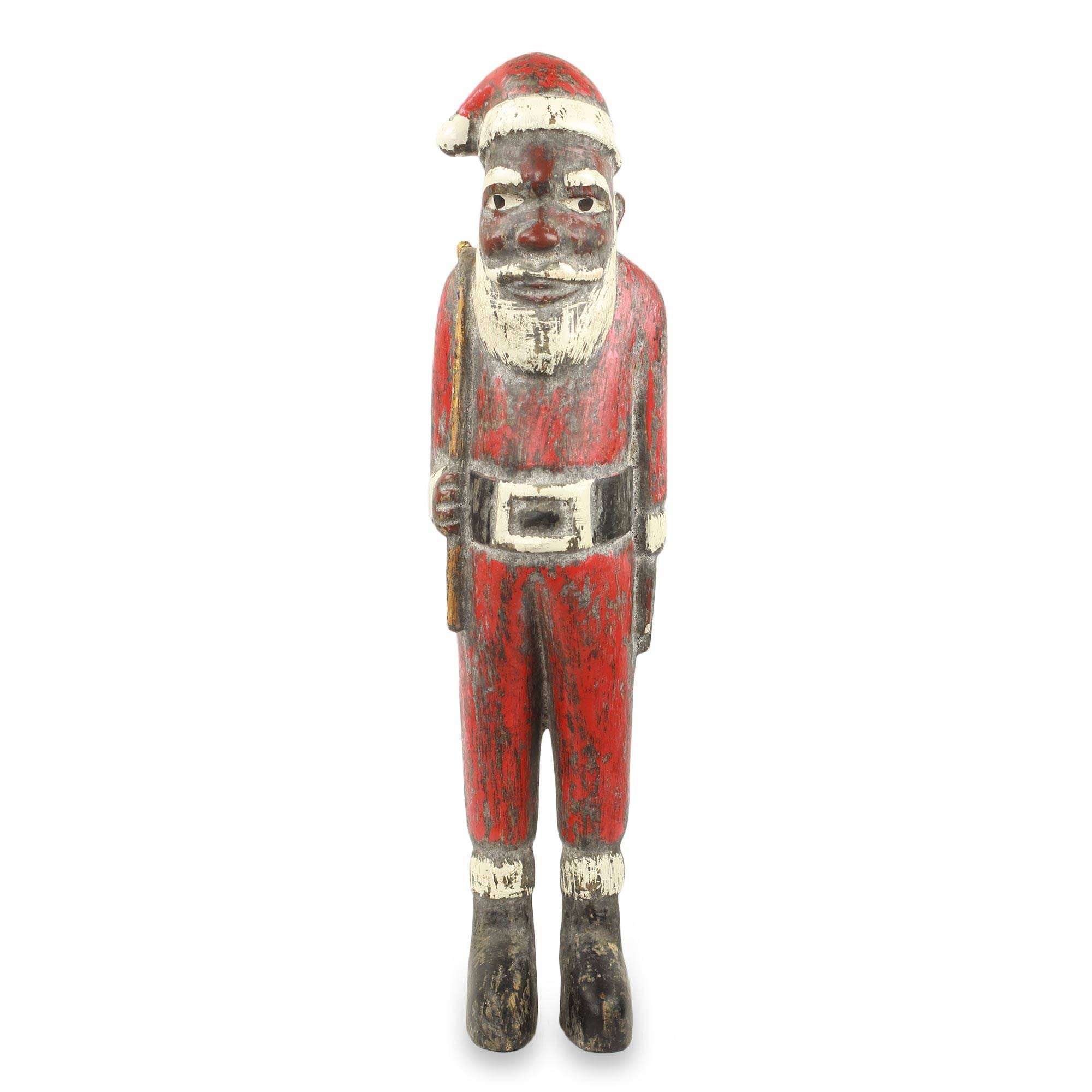 Handmade Father Christmas Wood Sculpture Ghana 54 X 13 X 12