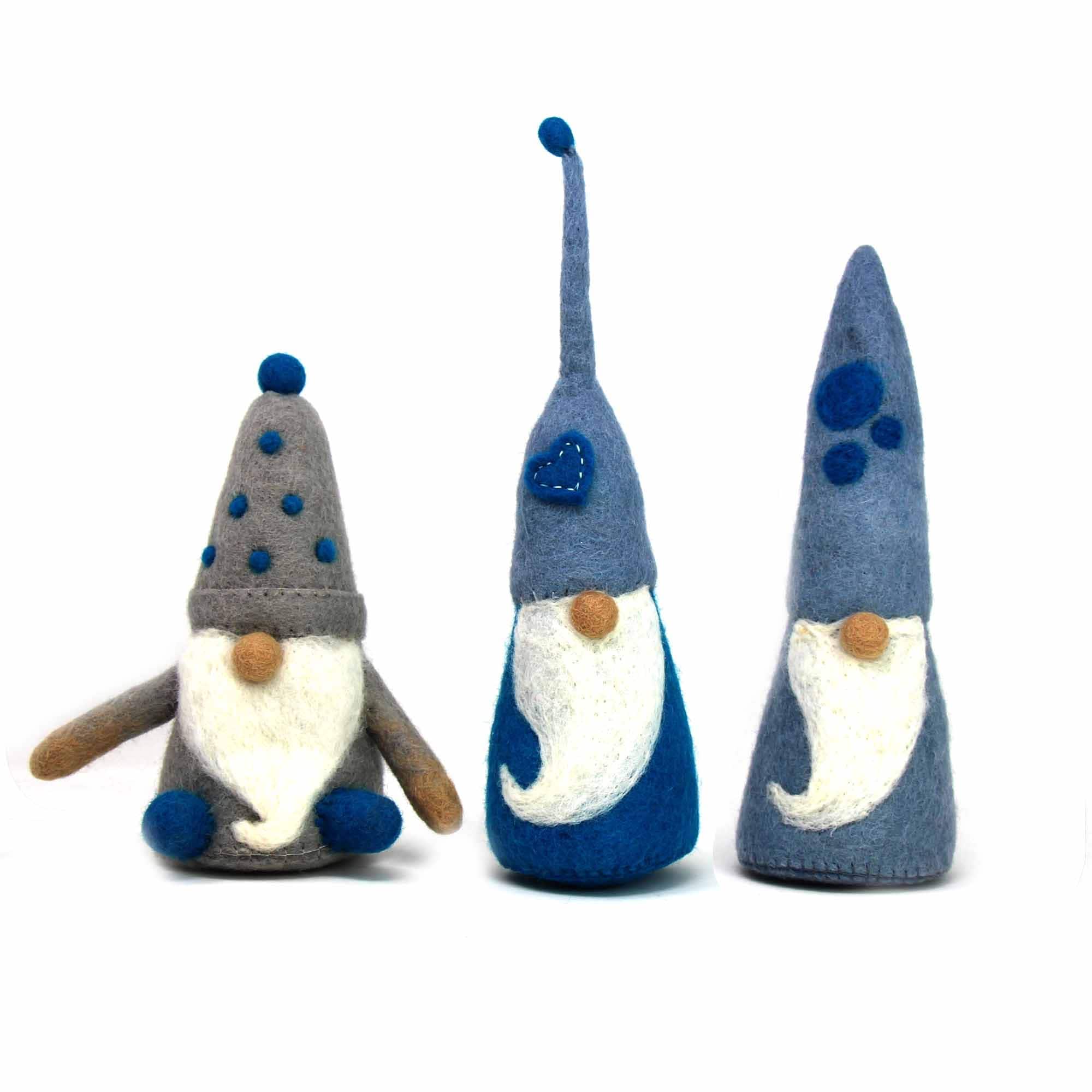 Handmade Felt Gnome Trio Blue Winter 3 Piece Set