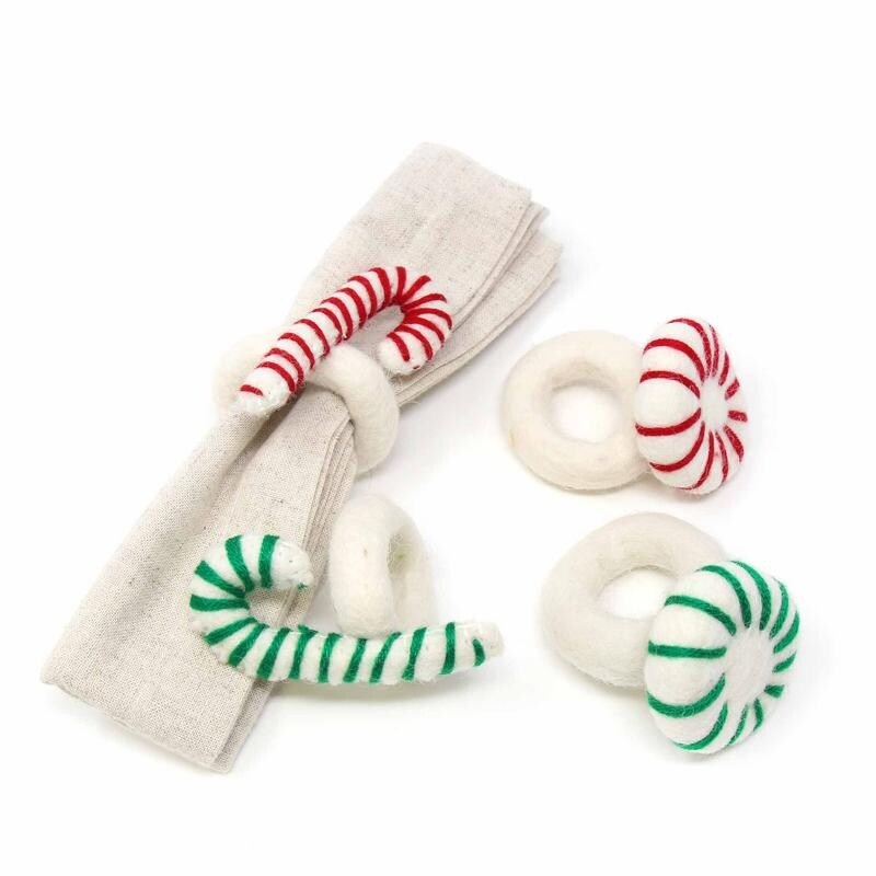 Handmade Felt Napkin Rings From Nepal Christmas Set Of 4