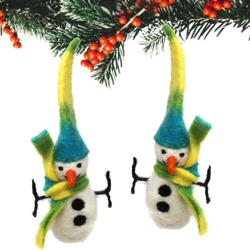 Handmade Felt Nordic Snowman Ornament Set Of 2