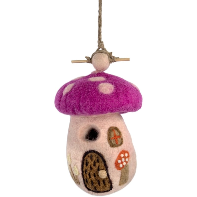 Handmade Felt Wild Woolies Magic Mushroom Birdhouse Nepal