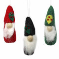 Handmade Felted Wool Christmas Gnome Ornaments Set Of 3 Red Grey Green