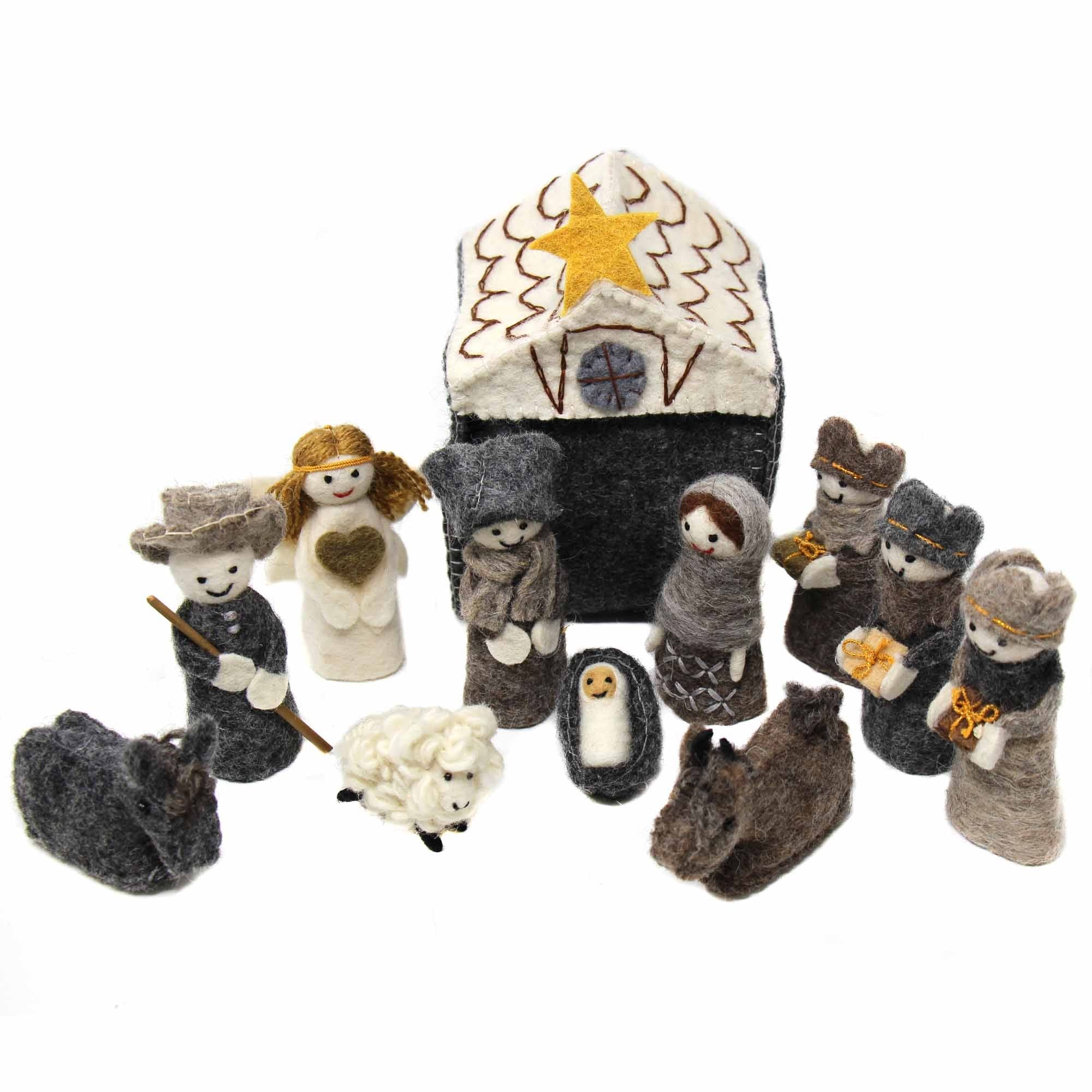 Handmade Felted Wool Christmas Nativity Set 12 Piece