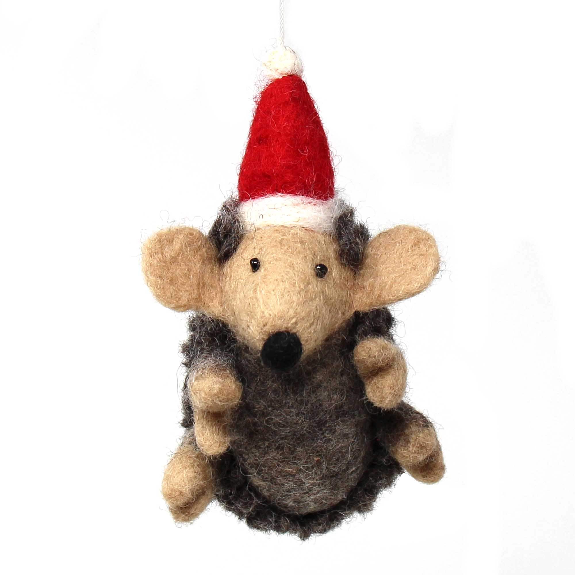 Handmade Felted Wool Christmas Ornament Hedgehog