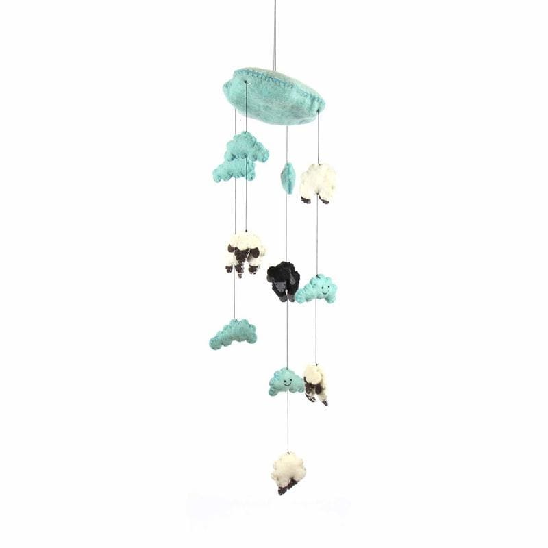 Handmade Blue Felt Counting Sheep Mobile Global Groove Nepal