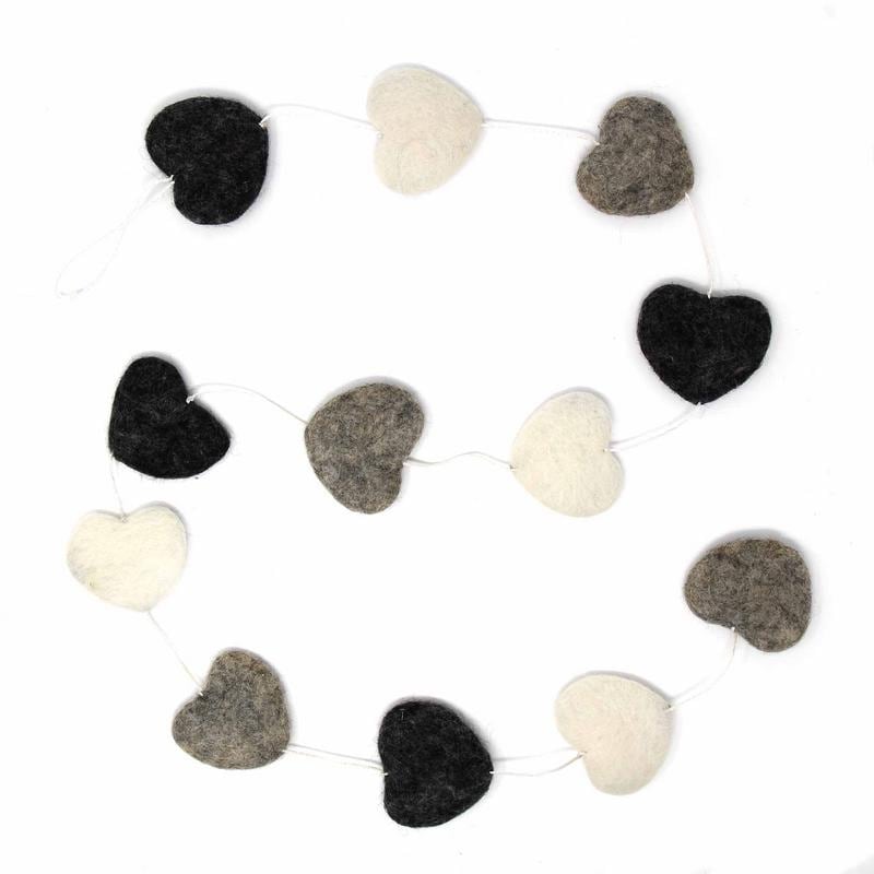 The Curated Nomad Thrift Handmade Felted Wool String Of Hearts Hanging Garland