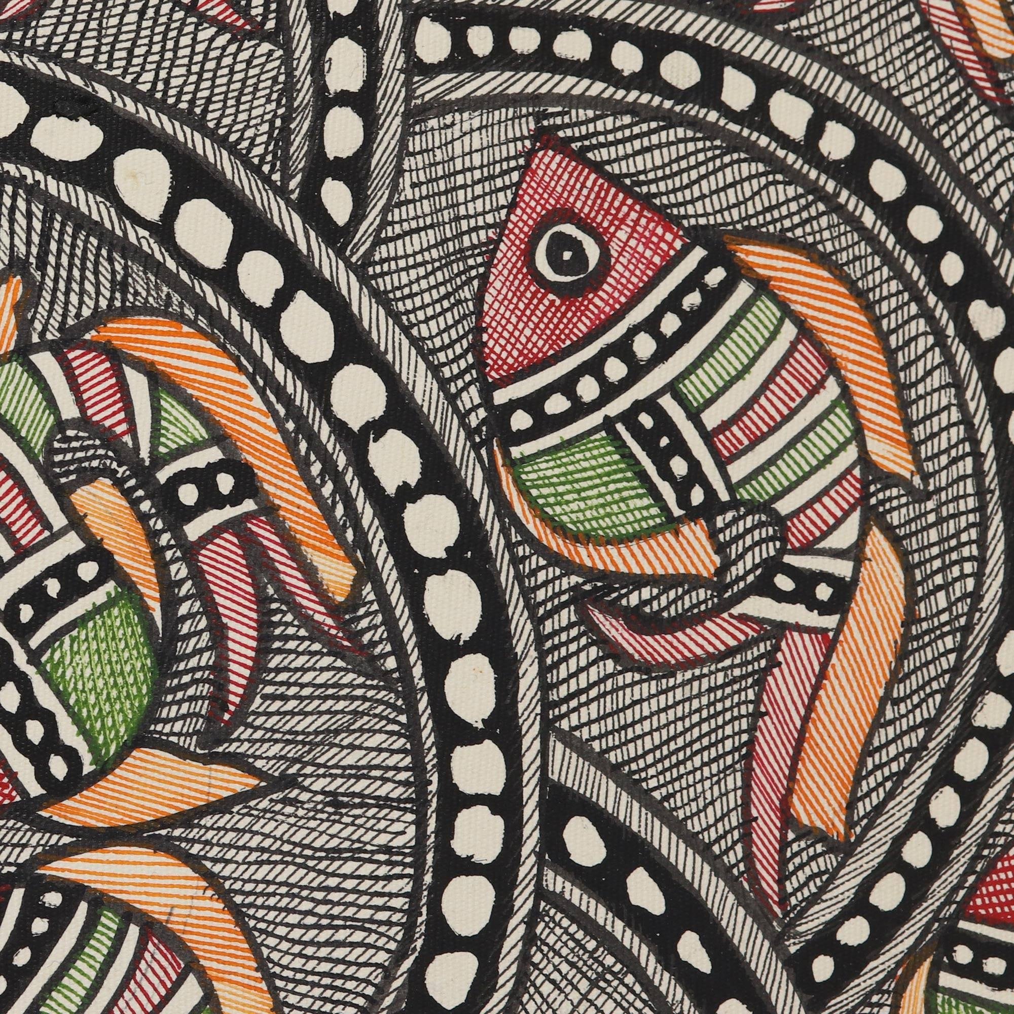 Handmade Fish Expedition Madhubani Painting India