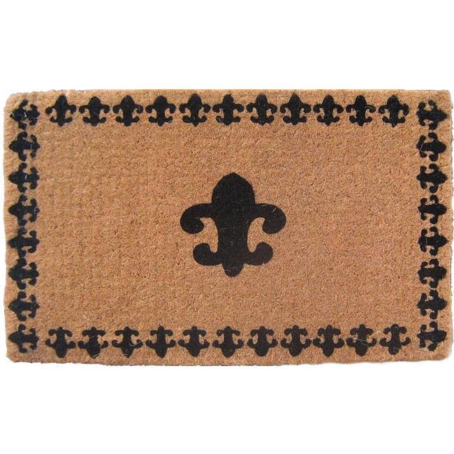 Handmade Fleur De Lis With Border Natural Coir Doormat 16 X 26 16 X 26
