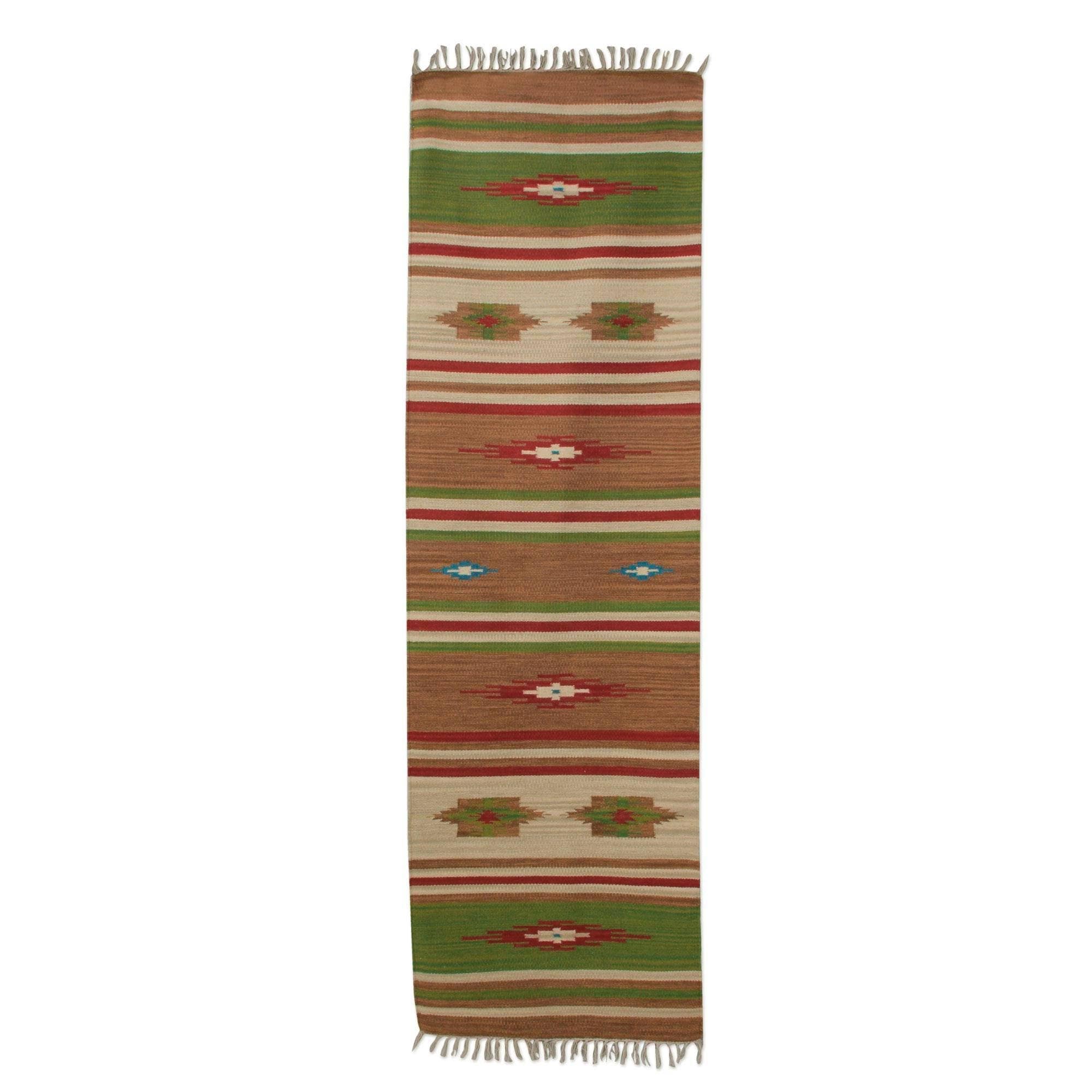 Handmade Floral Blasts Wool Runner Rug India Big