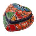 Handmade Floral Heart Ceramic Decorative Box Mexico 2.2 H X 3.3 W X 3.6 D