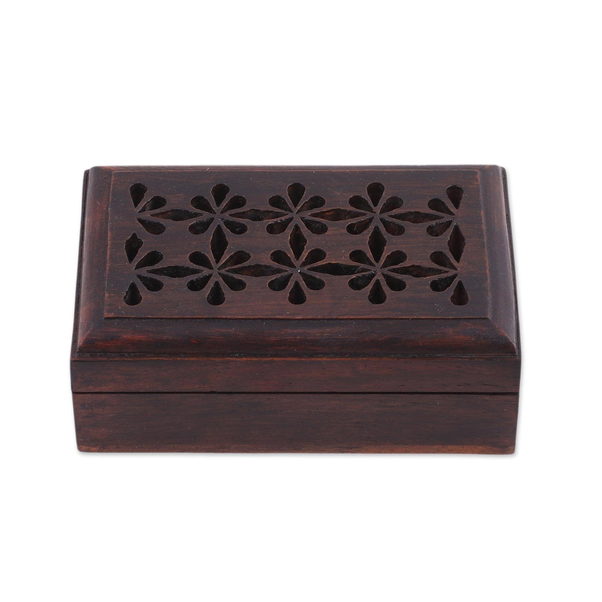 Handmade Floral Subtlety Wood Decorative Box India 1.3 H X 4 W X 2.5 D