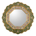 Green Star Artisan Handmade Home Decor Hand Painted Floral White Deep Green Blue Gold Hall Bedroom Bathroom Wall Mirror Peru
