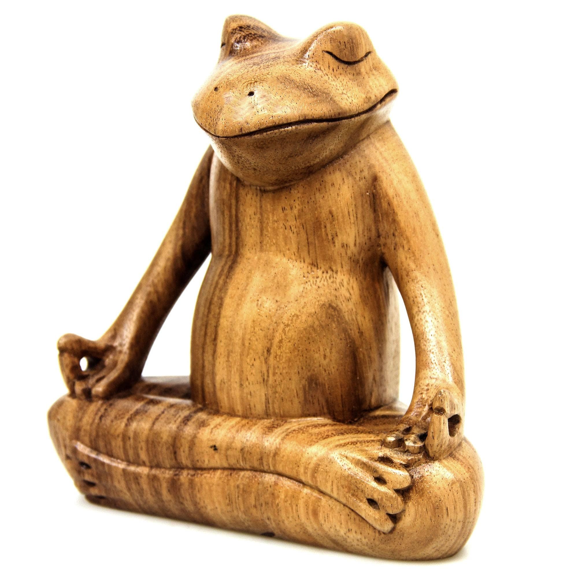 Handmade Frog Meditates Wood Sculpture Indonesia 22 X 19 X 13