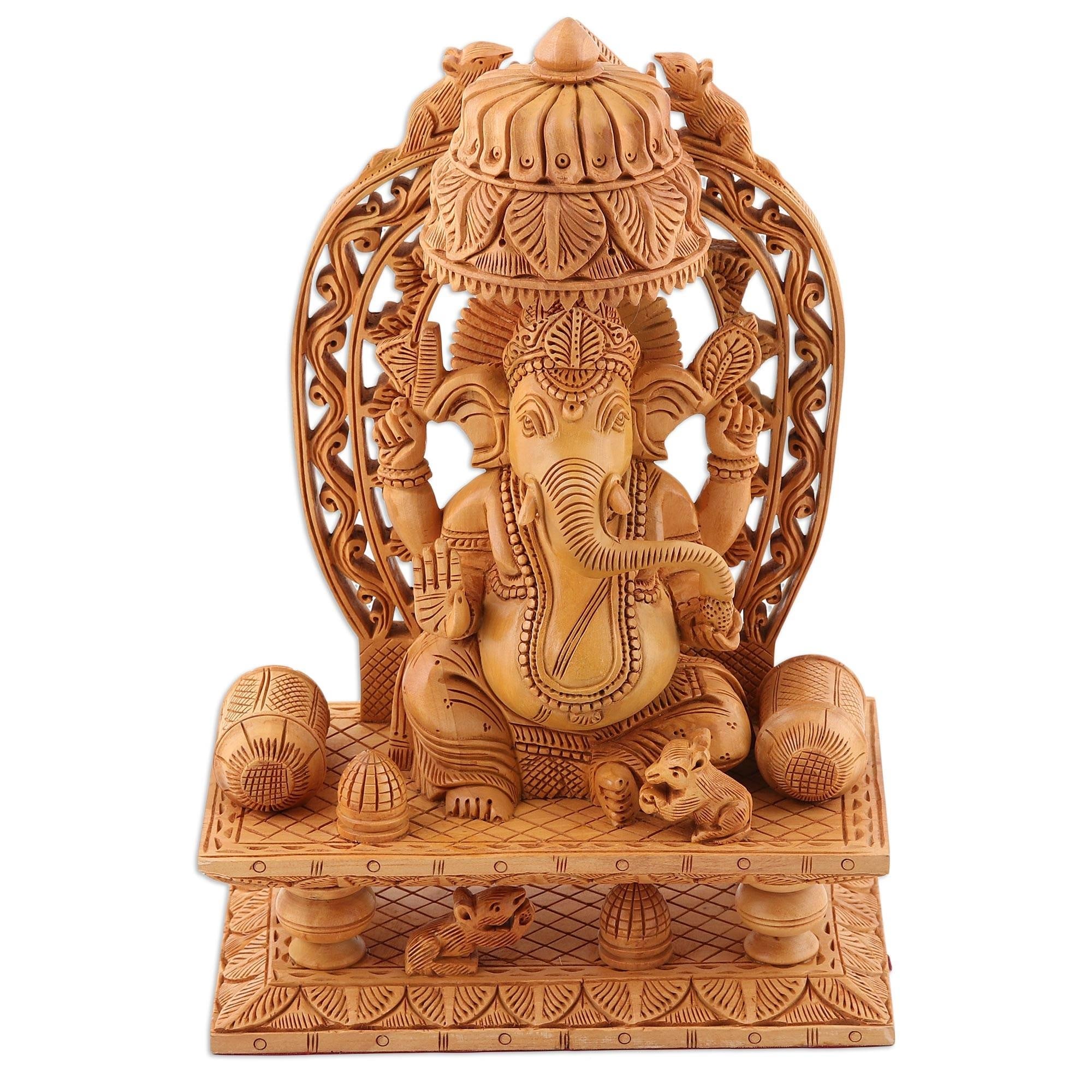 Handmade Ganeshas Blessing Ii Wood Sculpture India 36 X 25 X 16
