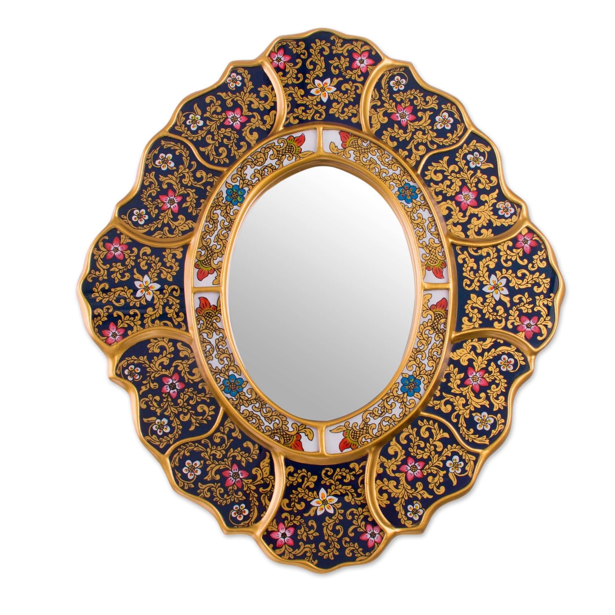 Handmade Garden Gold Mirror Peru Blue Multi Metallic
