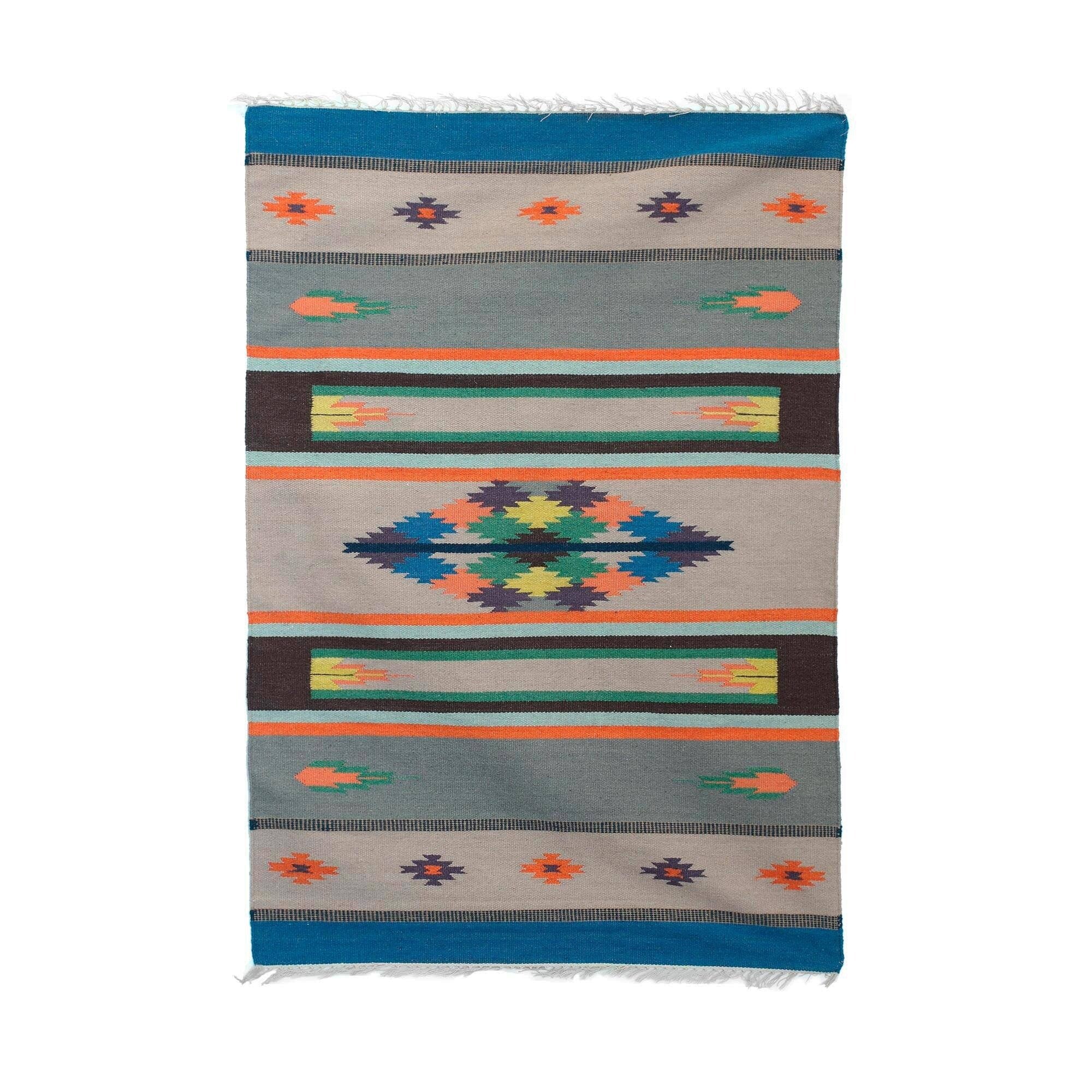 Handmade Geometric Joy Wool Dhurrie Rug India Big