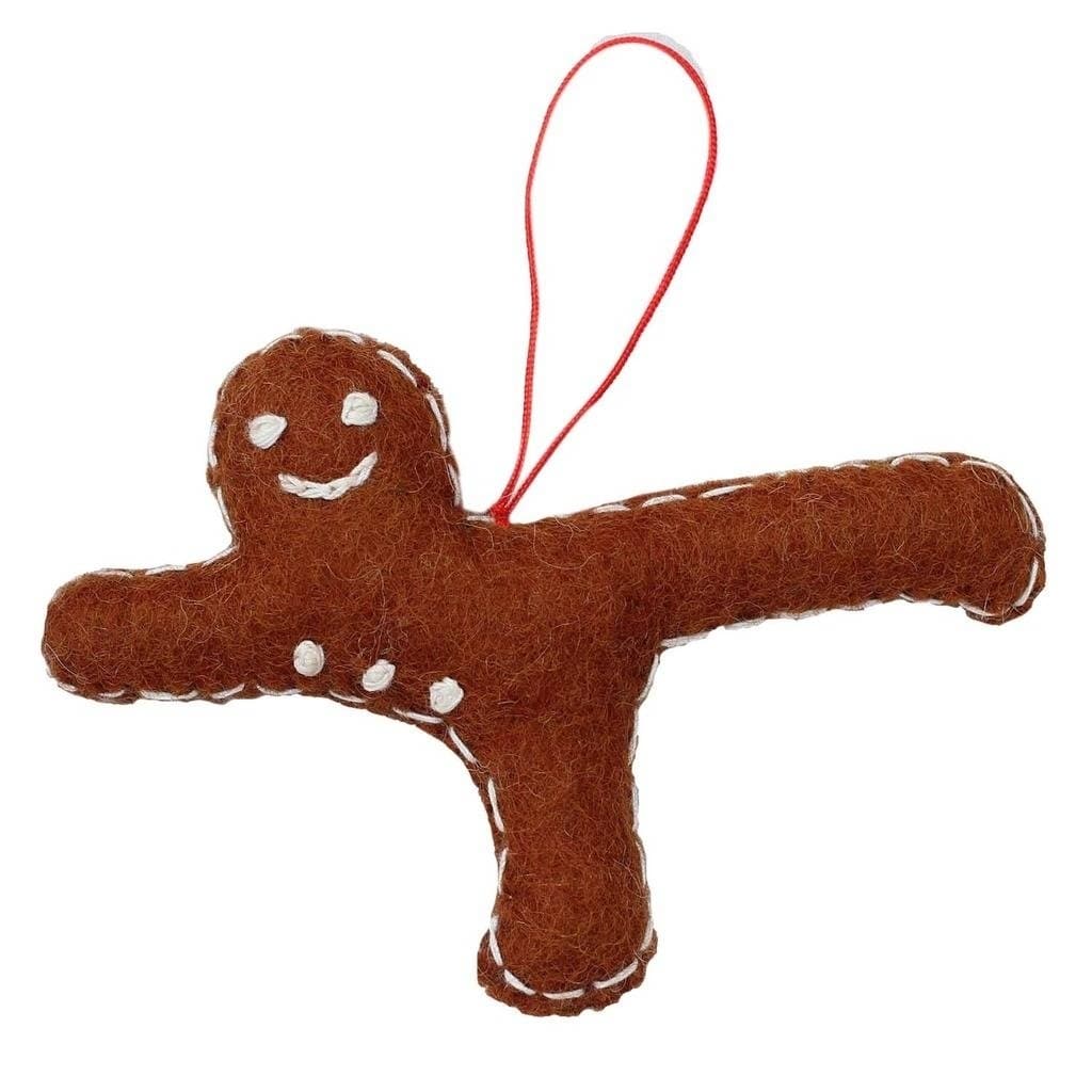 Handmade Gingerbread Yogi Felt Ornament Airplane Pose Nepal
