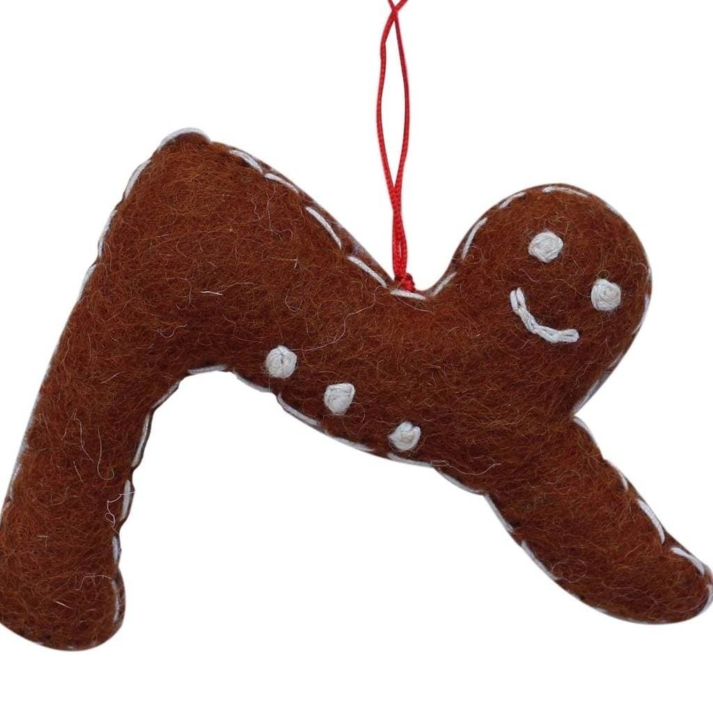 Handmade Gingerbread Yogi Felt Ornament Downward Facing Dog Pose Nepal