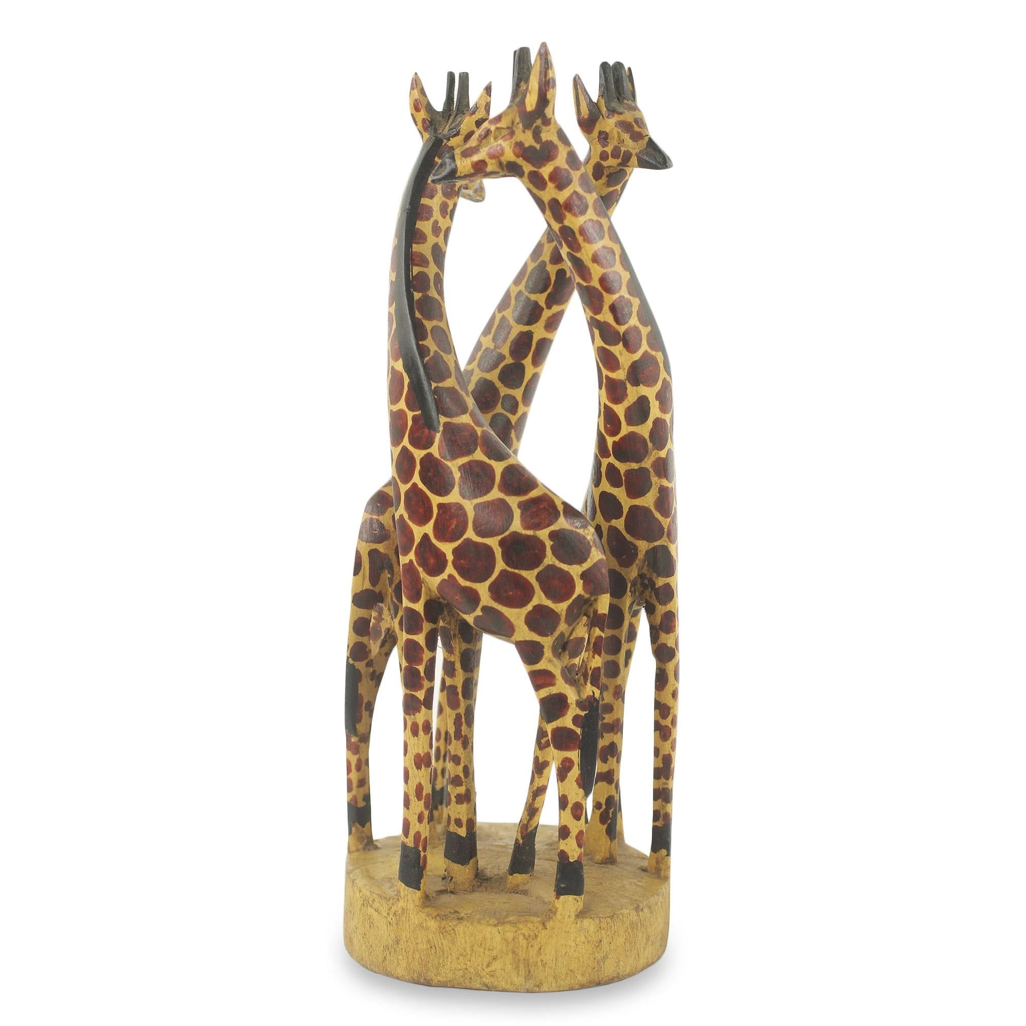 Handmade Giraffe Family Teakwood Sculpture Ghana 35 X 19 X 18