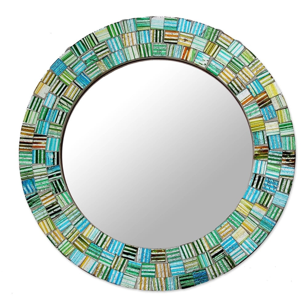 Glass Mosaic Mirror Aqua Trellis India Aqua