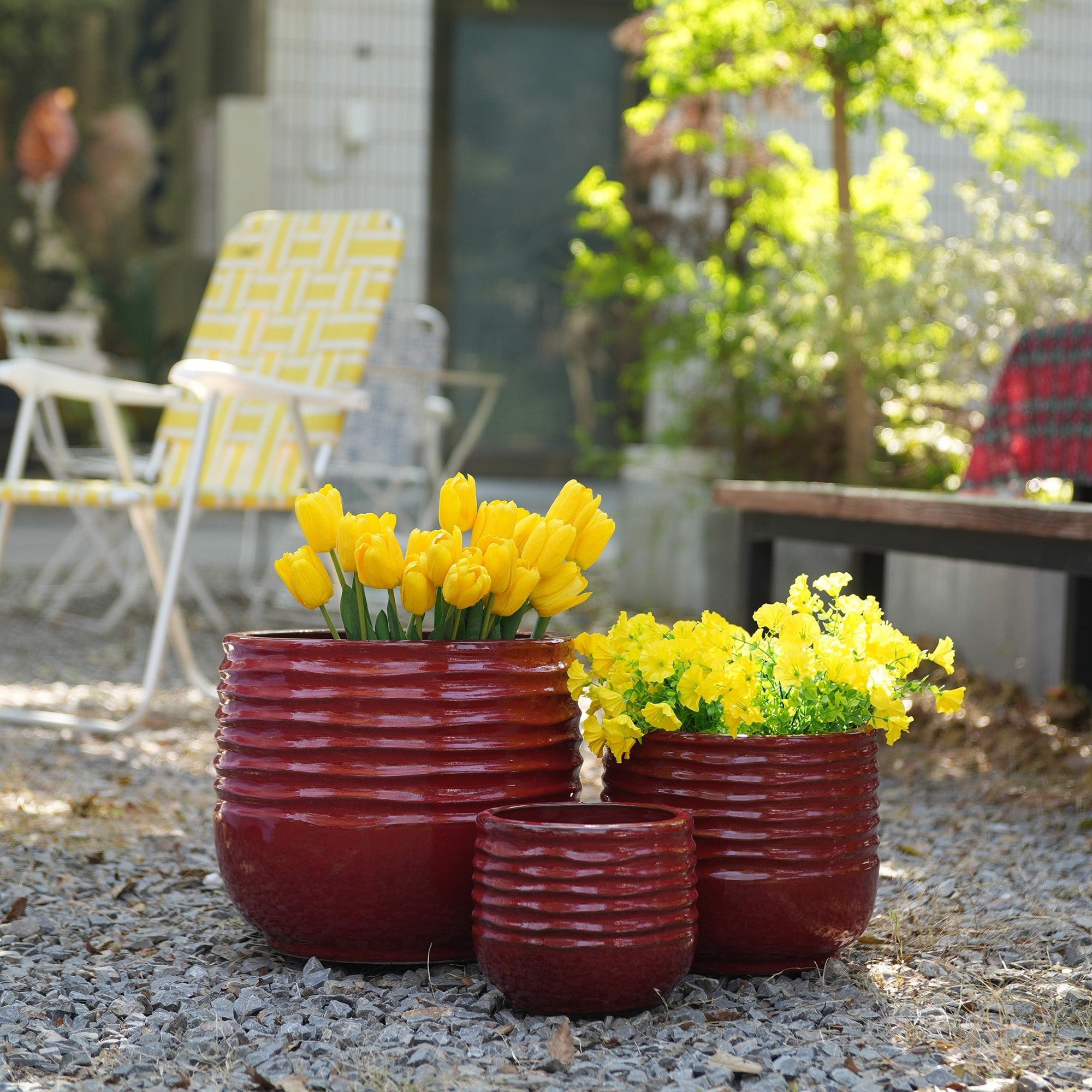 Handmade Glazed Ceramic Planter Set Of 3 15 11 8 Inch Diameter