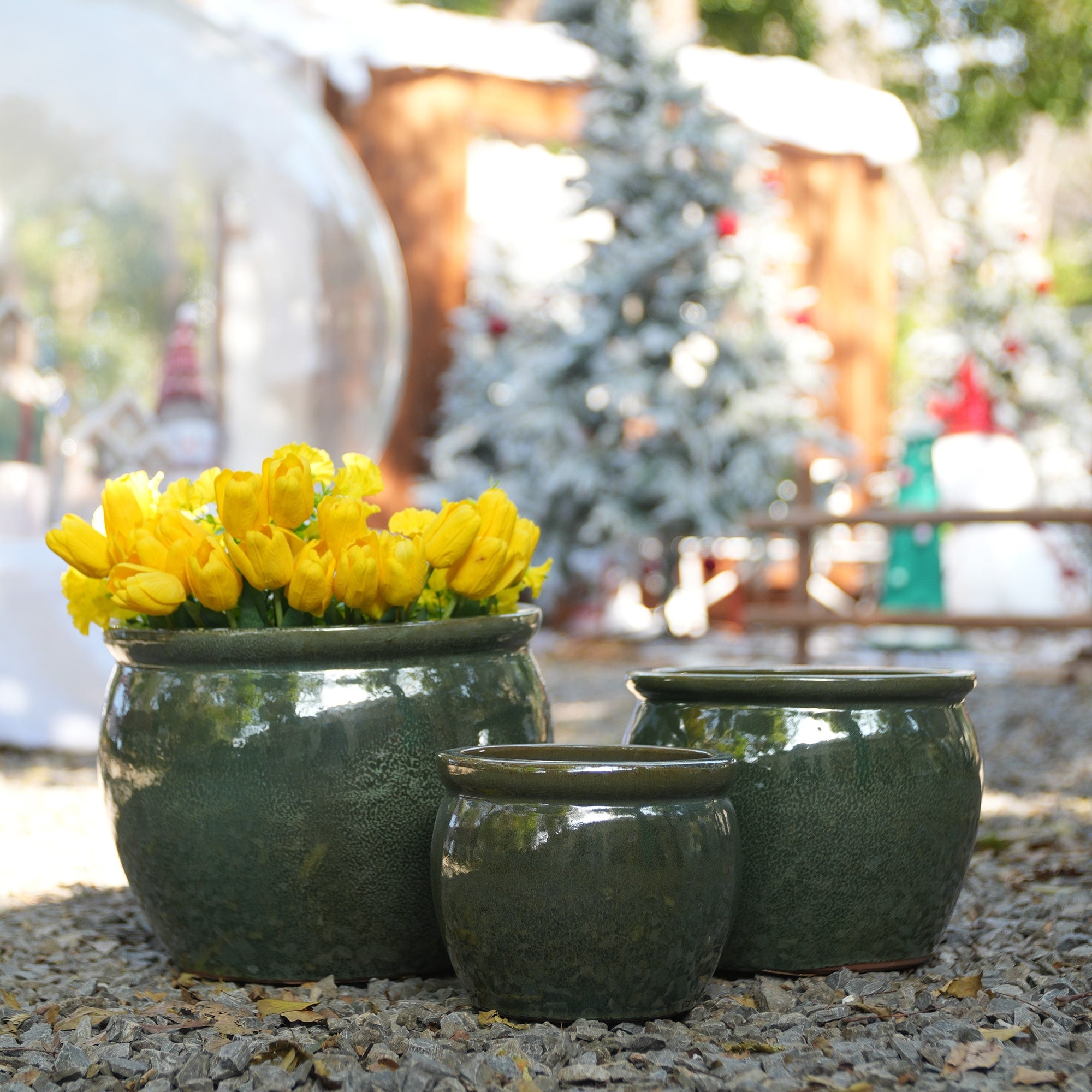 Handmade Glazed Ceramic Planter Set Of 3 15 12 9 Inch Diameter Solid Glossy Finish