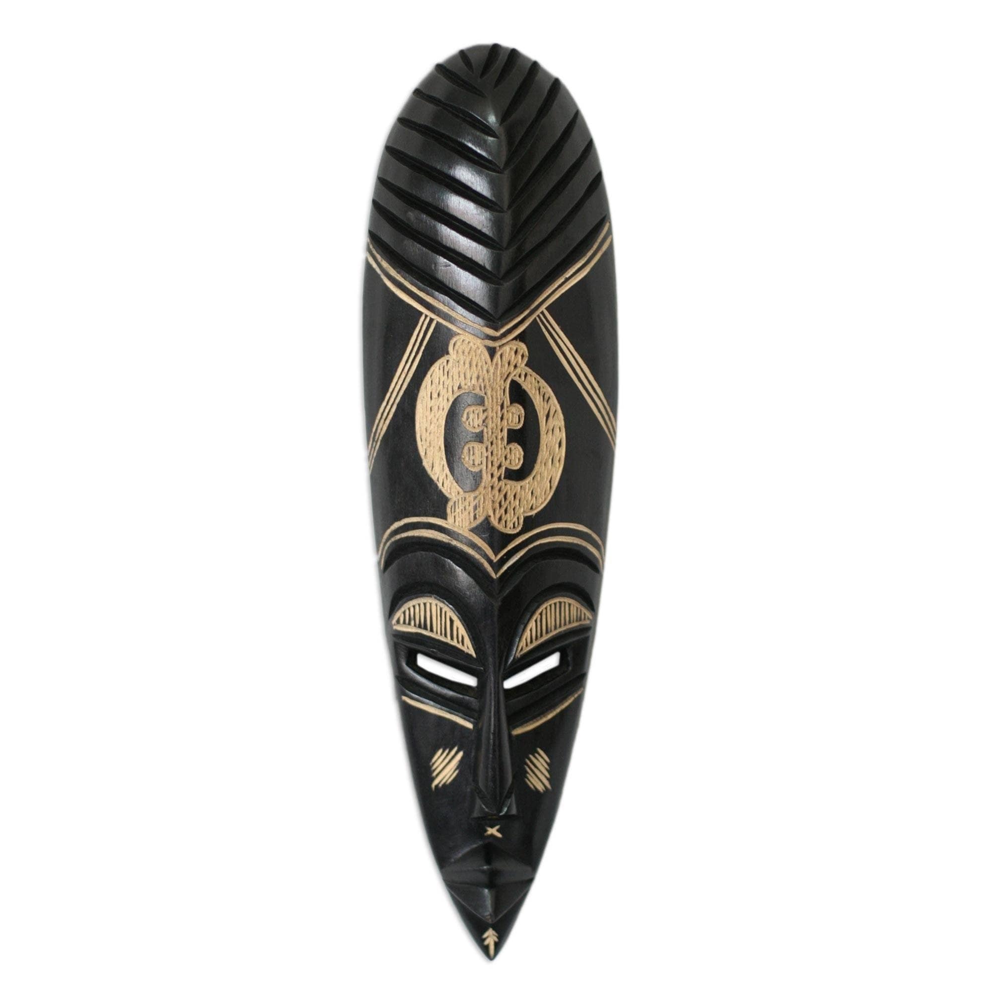 God Is My Guide Adinkra Symbol Artwork Carved In Dark Brown Sese Wood Artisan Elongated African Tribal Wall Art Mask Ghana