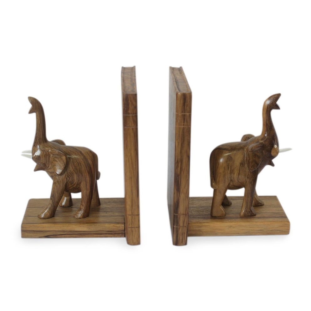 Handmade Good Luck Elephant Wood Bookends Ghana 49 X 20 X 18